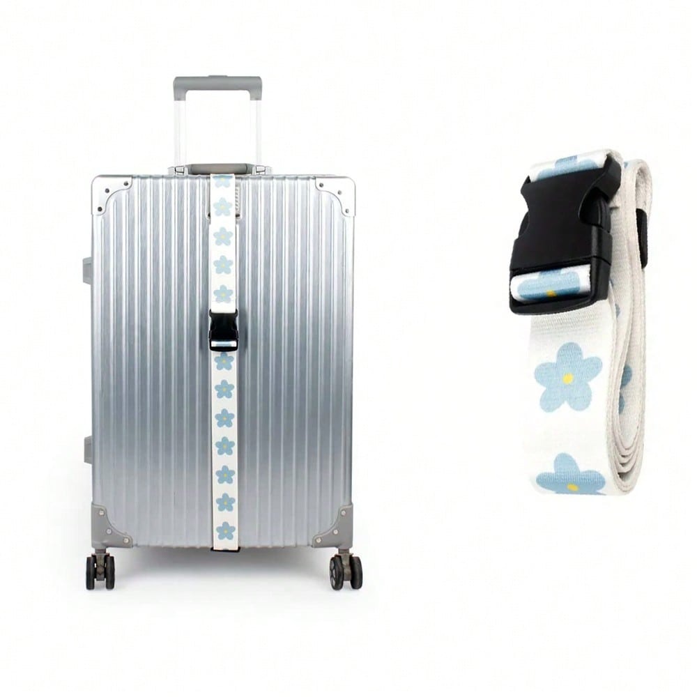 Luggage Strap Belt - 旅行用荷物プラスチックバックルストラップ、花柄プリント調節可能な荷物ストラップ、バックル留め、黒と白の花柄デザイン