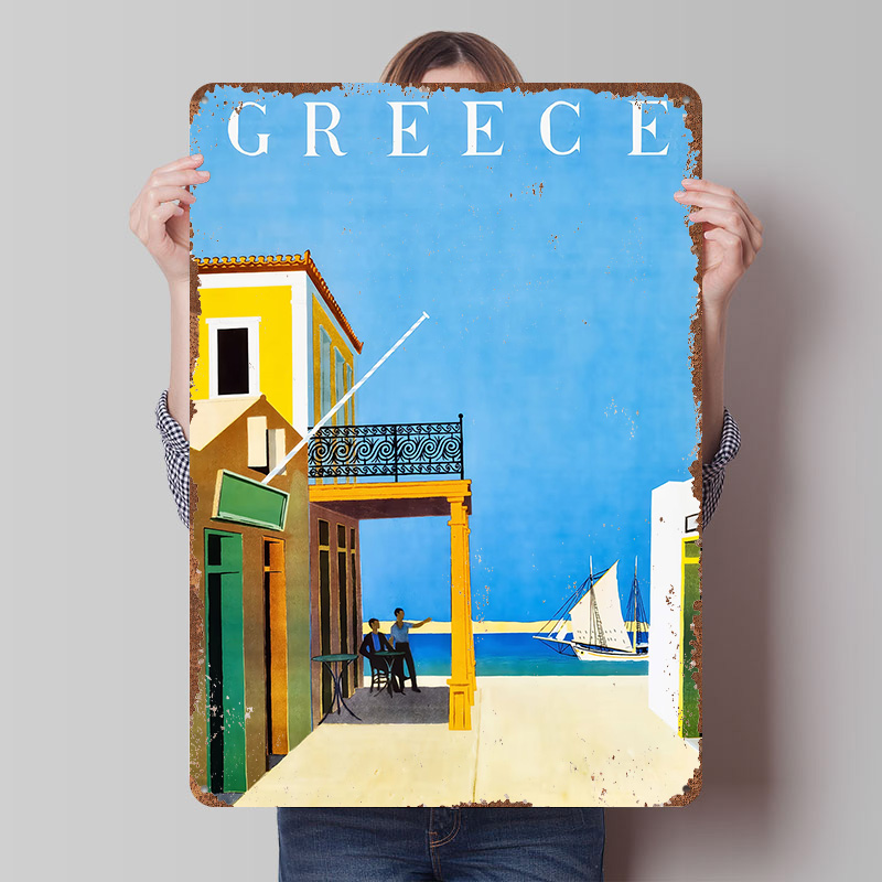 Travel Accessories Greece - ギリシャ旅行メタルポスターカスタマイズされた壁アートレトロヴィンテージブリキ看板浴室装飾ルームアクセサリーハウスワンドデコ