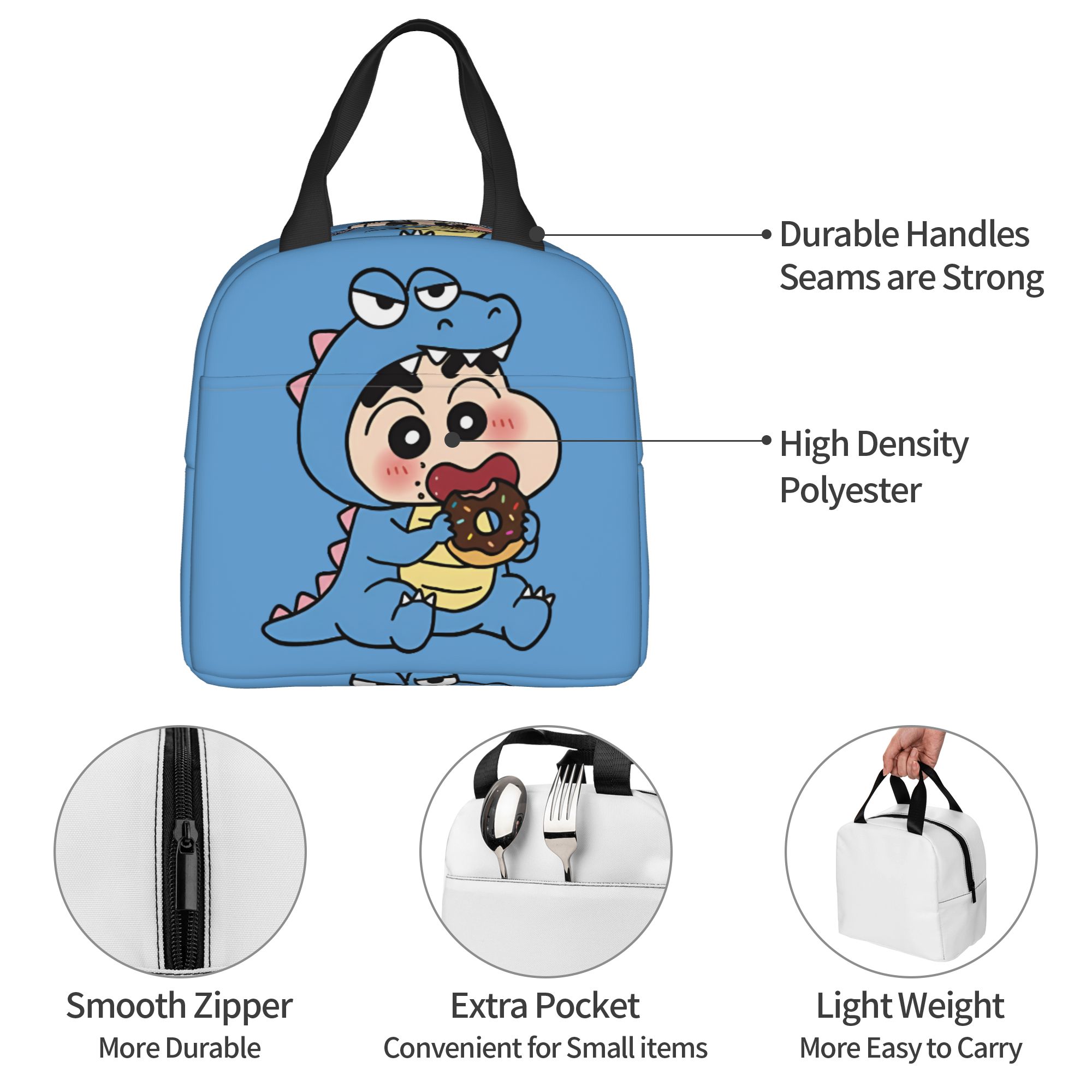 Travel Accessories 2022 - クレヨン S-しんちゃん 断熱ランチトートバッグ 女性用 アニメ 面白いプリント