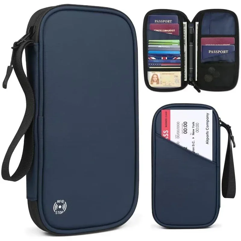 Travel Accessories In Bulk - 軽量ファミリートラベルパスポートカバーウォレットジッパー付きオックスフォードドキュメントオーガナイザーバッグ、取り外し可能なリストストラップ付き、女性、男性用