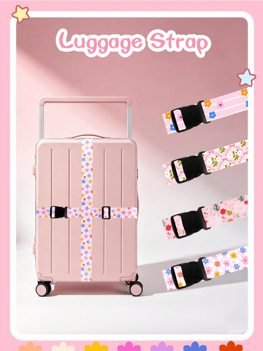 Luggage Strap Belt - スーツケース用調節可能な荷物ストラップ、かわいいプリントのトラベル荷物ベルト（バックル付き）、柔らかい生地の緩み防止スーツケース固定ストラップ
