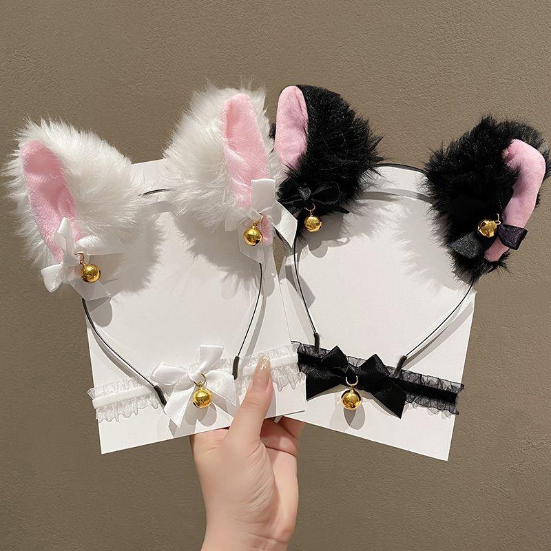 Quirky Travel Accessories - 女性用ぬいぐるみ猫耳カチューシャ、キュートで風変わりな猫のヘッドウェア、ベル付きヘアピン、首輪アクセサリー、子供用ヘアアクセサリー