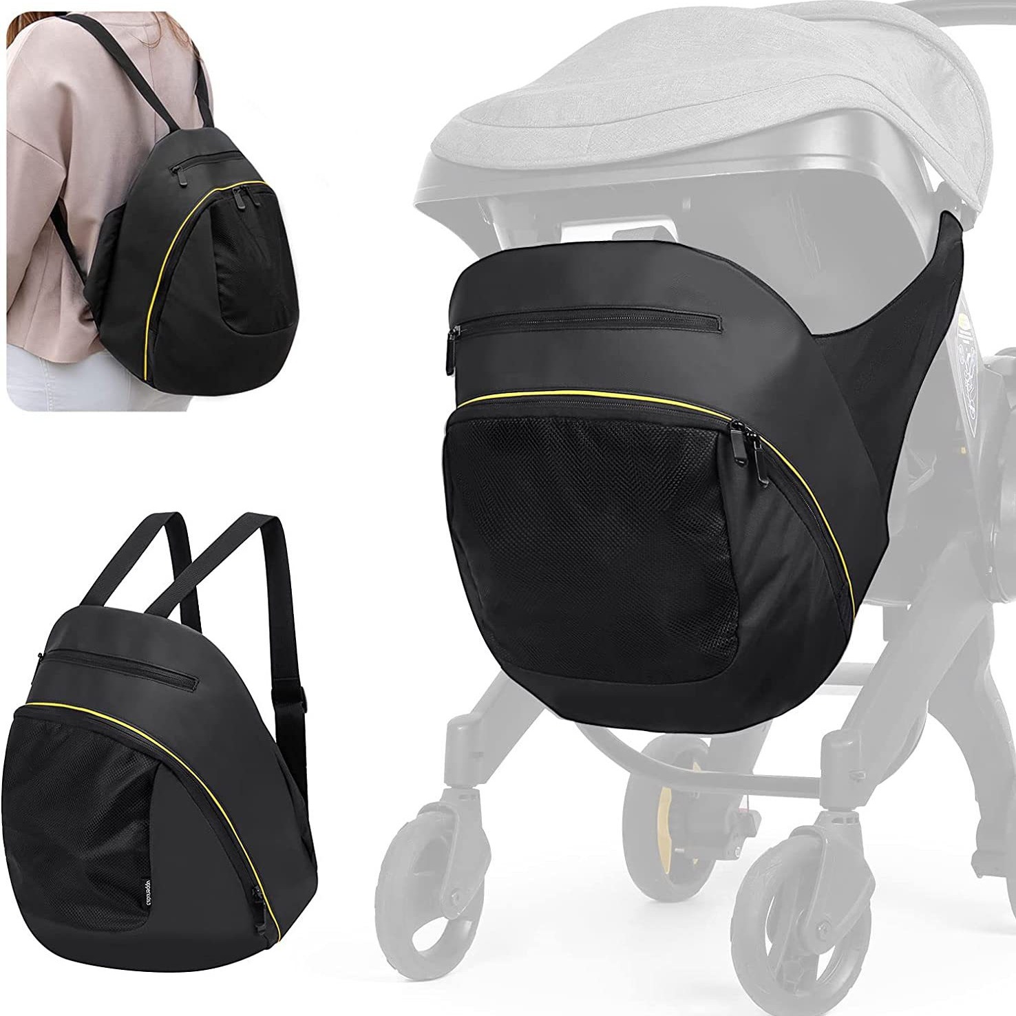 Travel Accessories For 2 Year Old - 黒いベビーカー収納バッグ,カーシート,ショッピングバッグ,ドゥーナベビーカーアクセサリー,ママ用トラベルバッグ,2 in 1