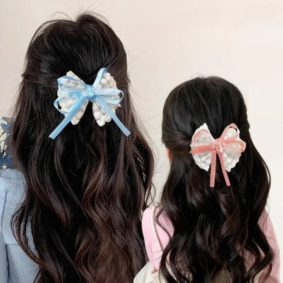 2 ピース/セットかわいいレースの弓ヘアクリップ甘い刺繍リボ - Travel Accessories In Bulk のレビューと価格