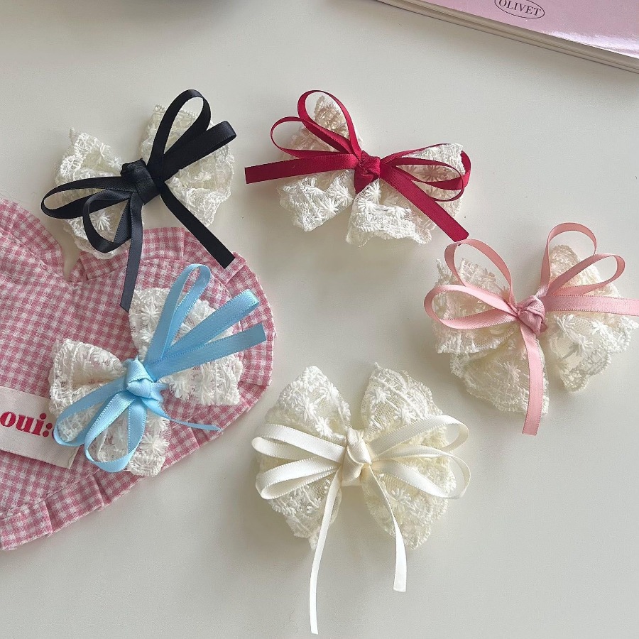 2 ピース/セットかわいいレースの弓ヘアクリップ甘い刺繍リボ - Travel Accessories In Bulk のレビューと価格