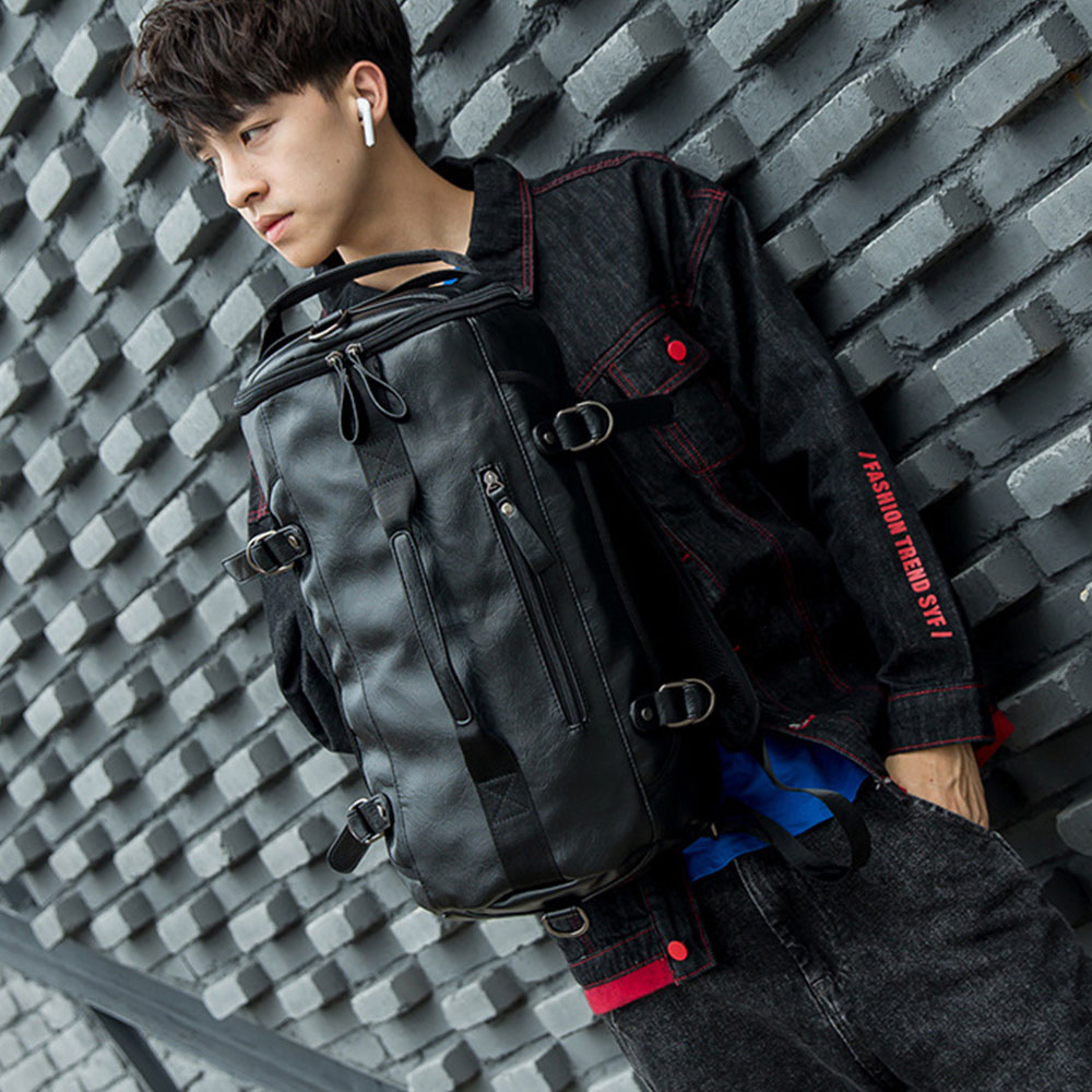 男性革バケットバックパック多機能トラベルバッグ大容量の荷物男 - Luggage Strap Belt のレビューと価格