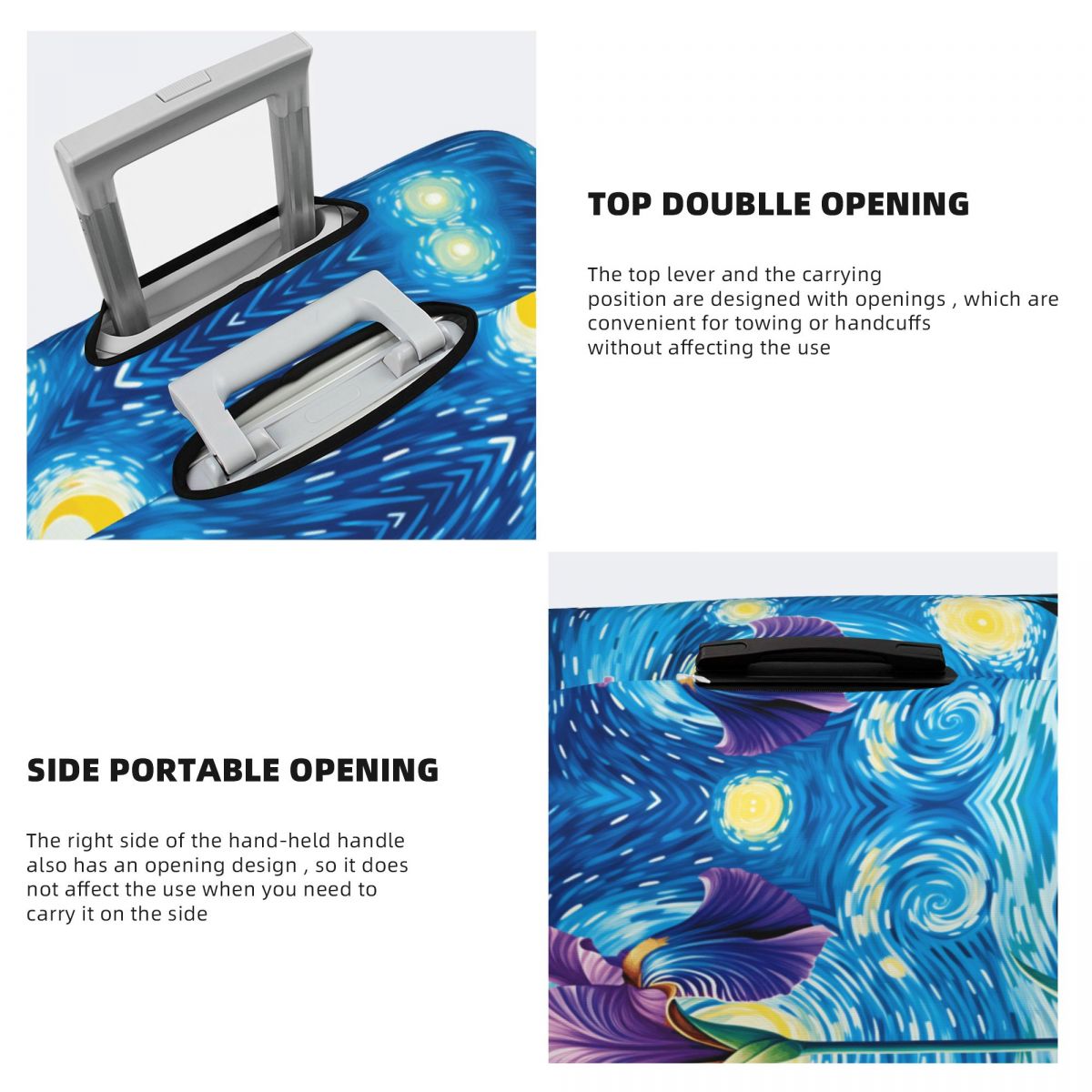 アイリスとゴッホの星月夜の背景が描かれたスーツケースカバー  - Travel Van Accessories のレビューと価格