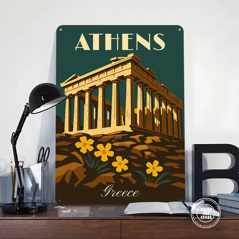 アテネギリシャレトロ旅行メタルポスターファン愛好家への完璧な - Travel Accessories Greece のレビューと価格