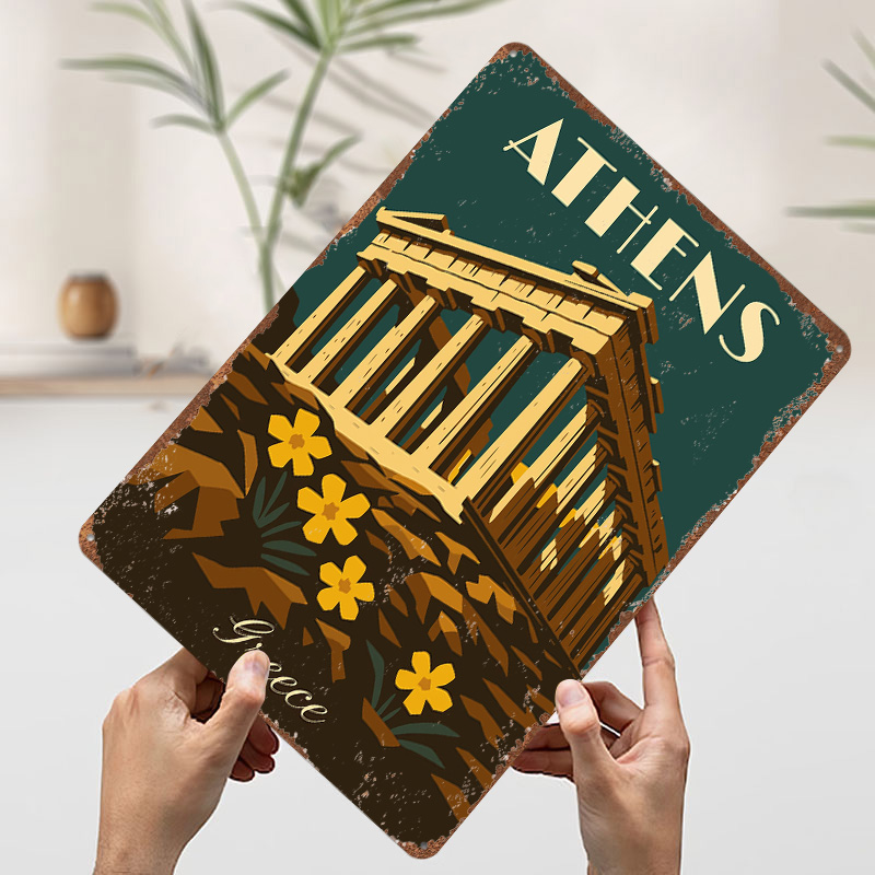 アテネギリシャレトロ旅行メタルポスターファン愛好家への完璧な - Travel Accessories Greece のレビューと価格
