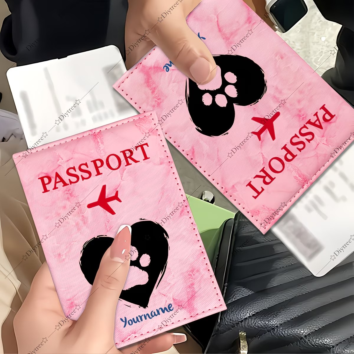 カスタムハートと足跡ペットパスポートカバー |   旅行や日 - Travel Accessories Personalised のレビューと価格
