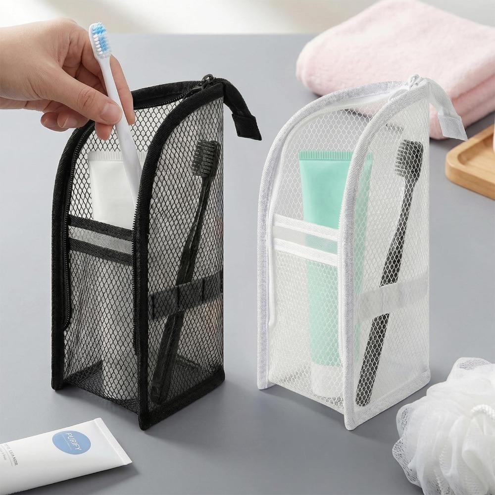 メッシュトイレタリーバッグ 通気性 速乾性 縦型歯ブラシホル - Travel Accessories Organizer Bag のレビューと価格
