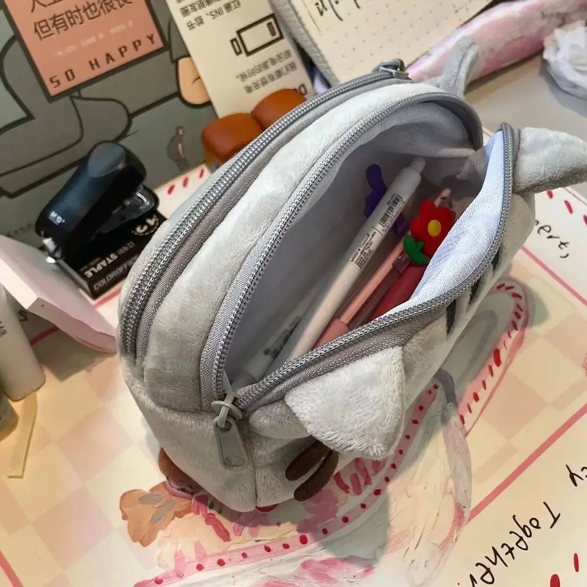 かわいいプシーンペンシルケース、漫画風の太った猫、大容量学生 - It Travel Accessories のレビューと価格